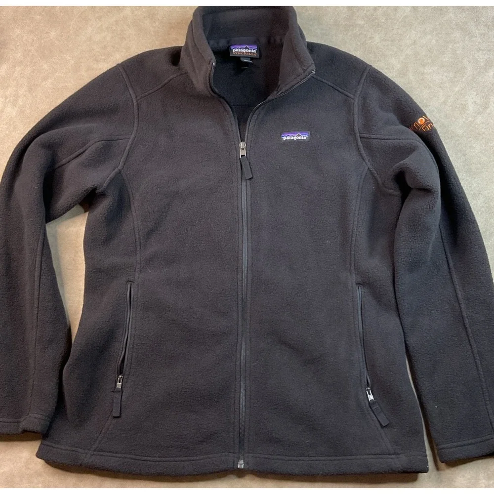 Patagonia Synchilla Fleece Jacket Mock Neck Sweater Women Sz L Black Embroidered